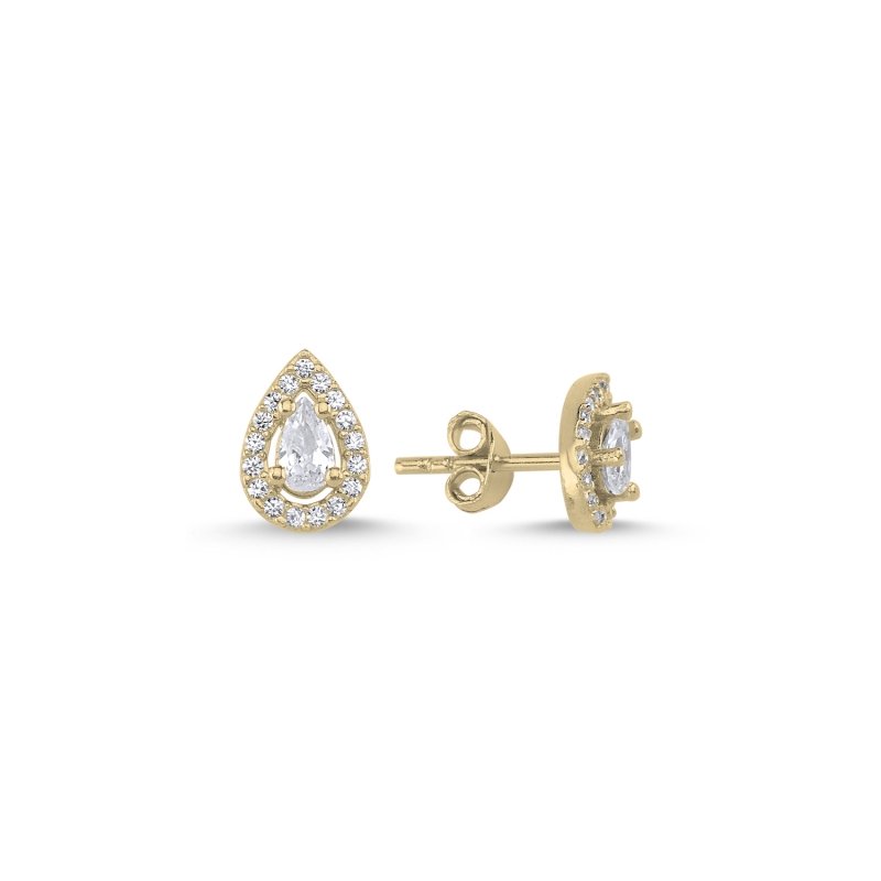 Halo%20Teardrop%20CZ%20Solitaire%20Stud%20Earrings%20Gold%20Plated