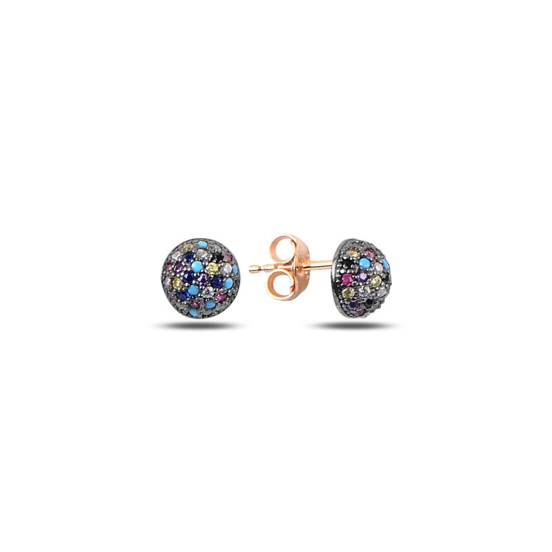 Mix%20CZ%207mm%20Half%20Ball%20Stud%20Earrings%20Rose%20Gold%20Plated