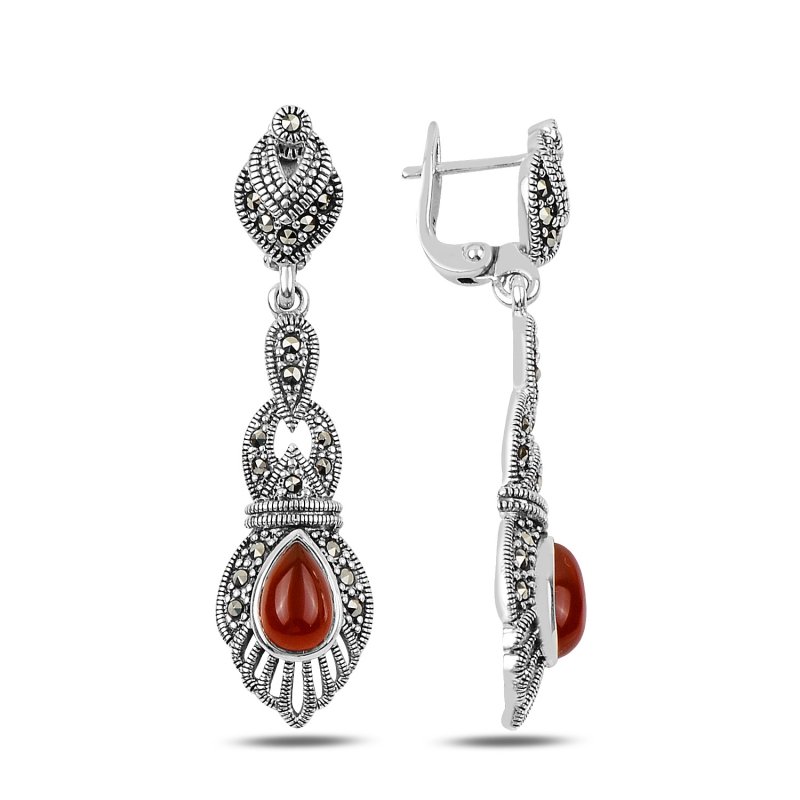 Marcasite%20&%20Red%20Agate%20Dangle%20Earrings