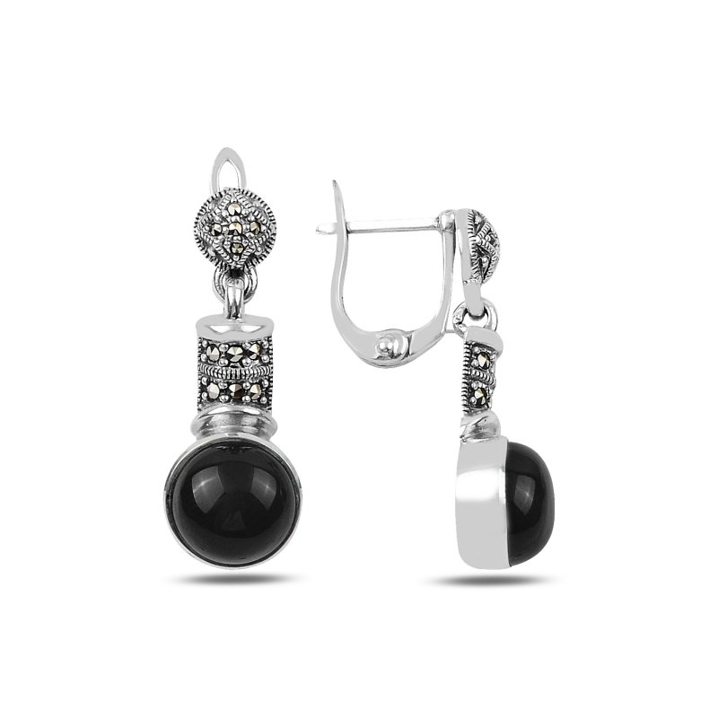 Marcasite%20&%20Onyx%20Dangle%20Earrings