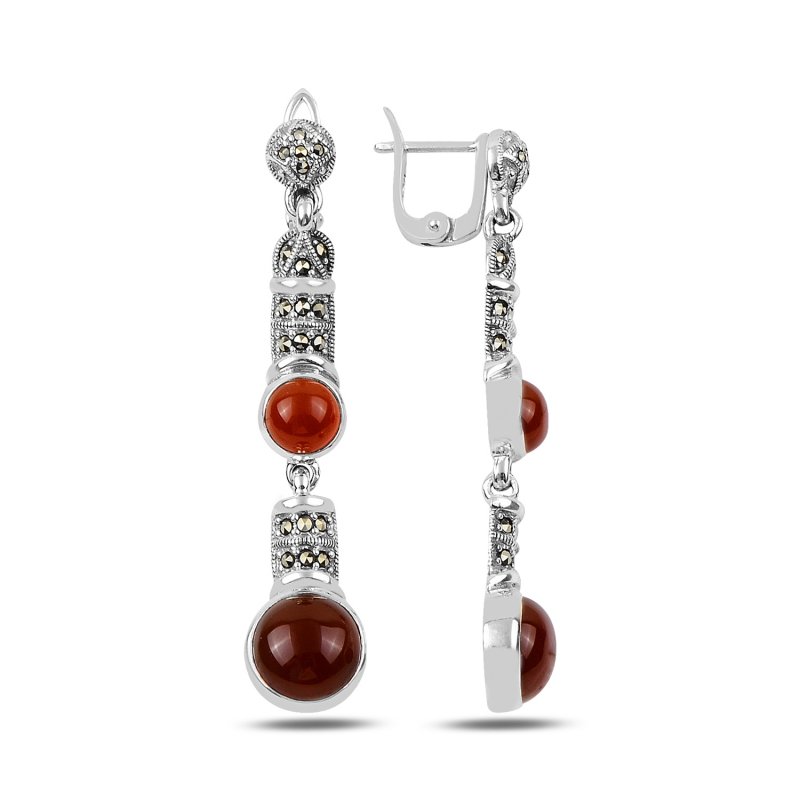 Marcasite%20&%20Red%20Agate%20Dangle%20Earrings