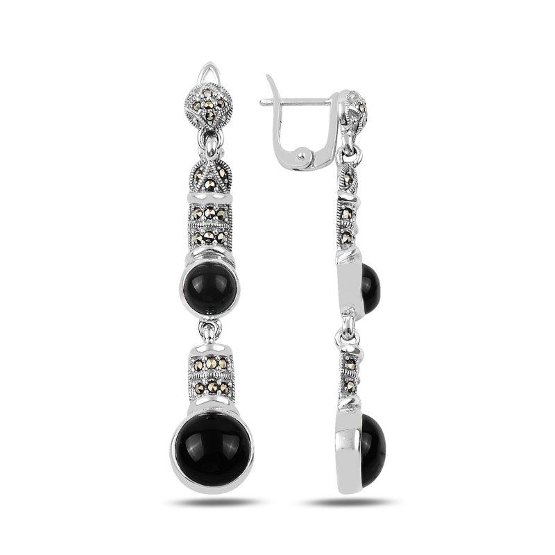 Marcasite%20&%20Onyx%20Dangle%20Earrings