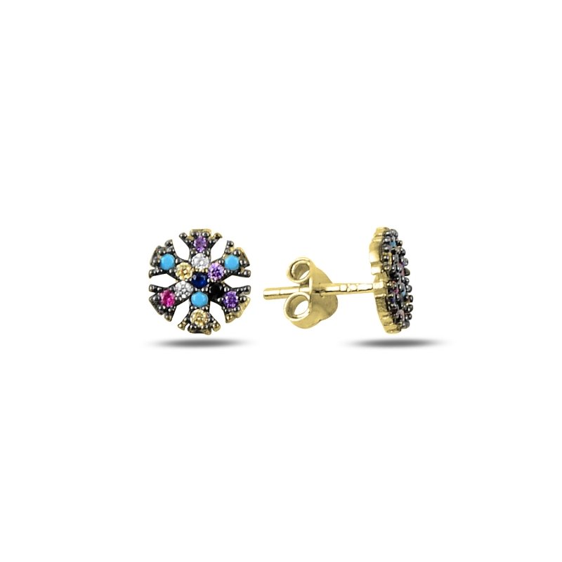 Snowflake%20Mix%20CZ%20Stud%20Earrings%20Gold%20Plated