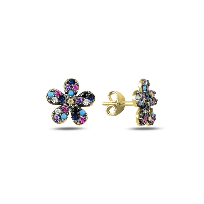 Daisy%20Mix%20CZ%20Stud%20Earrings%20Gold%20Plated