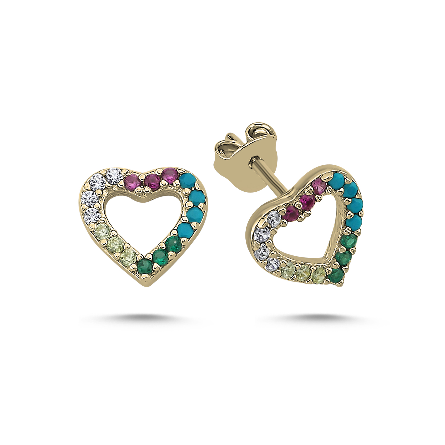 Heart%20Mix%20CZ%20Stud%20Earrings-Altın%20kaplama