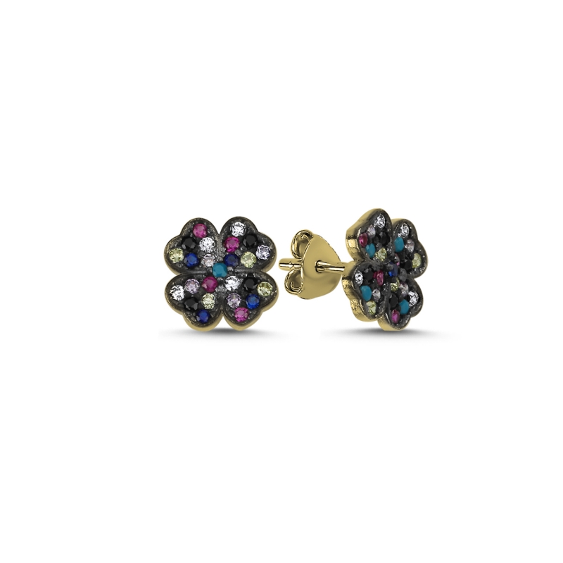 Clover%20Mix%20CZ%20Stud%20Earrings%20Gold%20Plated