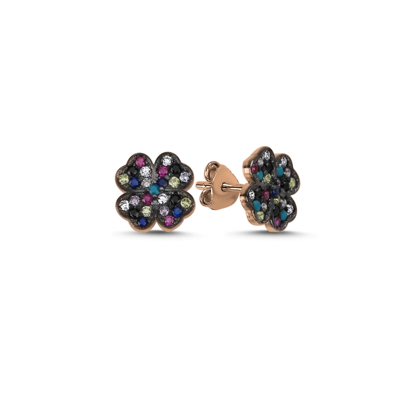 Clover%20Mix%20CZ%20Stud%20Earrings%20Rose%20Gold%20Plated