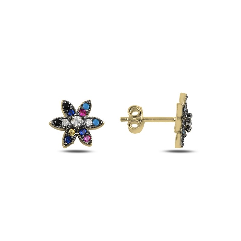 Flower%20Mix%20CZ%20Stud%20Earrings%20Gold%20Plated