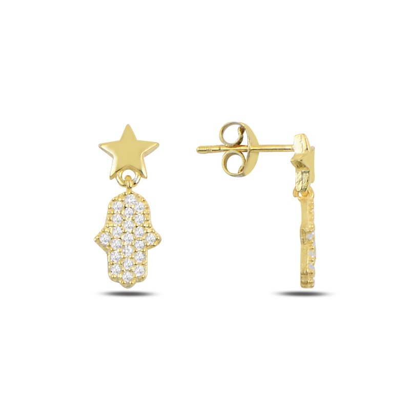 CZ%20Dangle%20Hamsa%20Stud%20Earrings-Altın%20kaplama