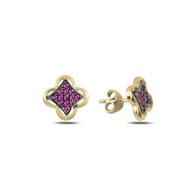 Quatrefoil%20Ruby%20CZ%20Stud%20Earrings%20Gold%20Plated