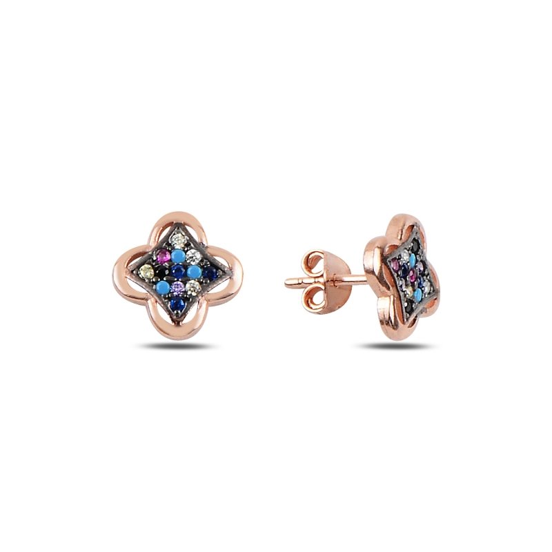 Quatrefoil%20Mix%20CZ%20Stud%20Earrings%20Rose%20Gold%20Plated