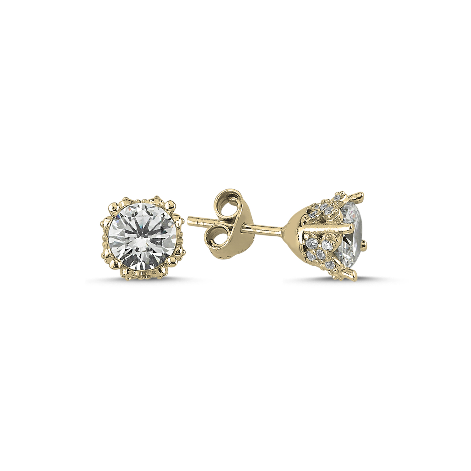 Zirkon%20Taşlı%20Solitaire%20Stud%20Earrings-Altın%20kaplama