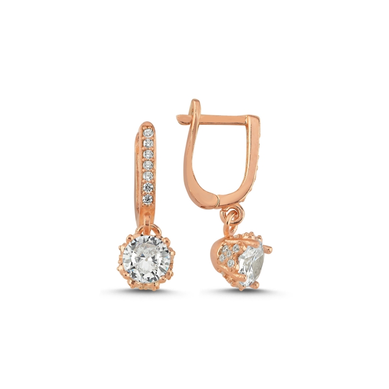 CZ%20Dangle%20Solitaire%20J%20Shaped%20Earrings%20Rose%20Gold%20Plated