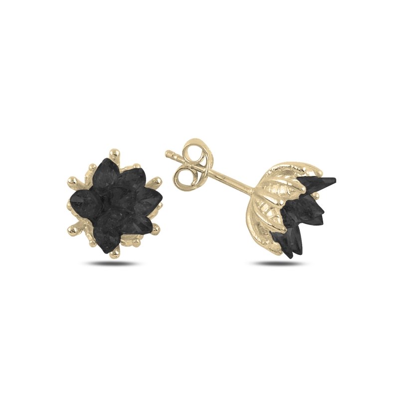 Lotus%20Flower%20Black%20CZ%20Stud%20Earrings%20Gold%20Plated