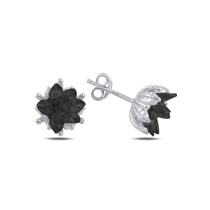 Lotus%20Flower%20Black%20CZ%20Stud%20Earrings