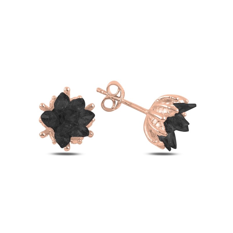 Lotus%20Flower%20Black%20CZ%20Stud%20Earrings%20Rose%20Gold%20Plated