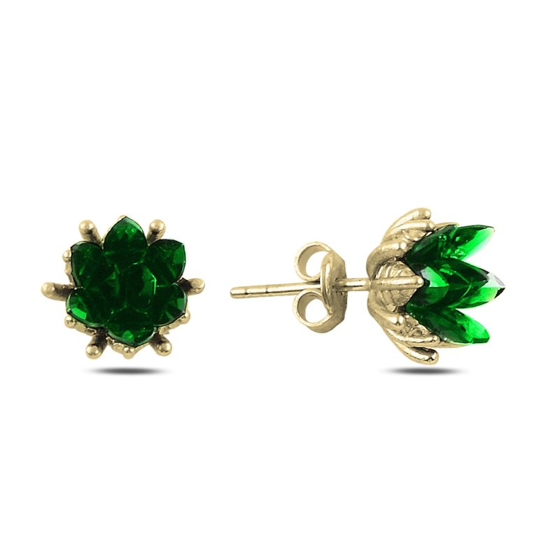 Lotus%20Flower%20Emerald%20CZ%20Stud%20Earrings-Gold%20Plated