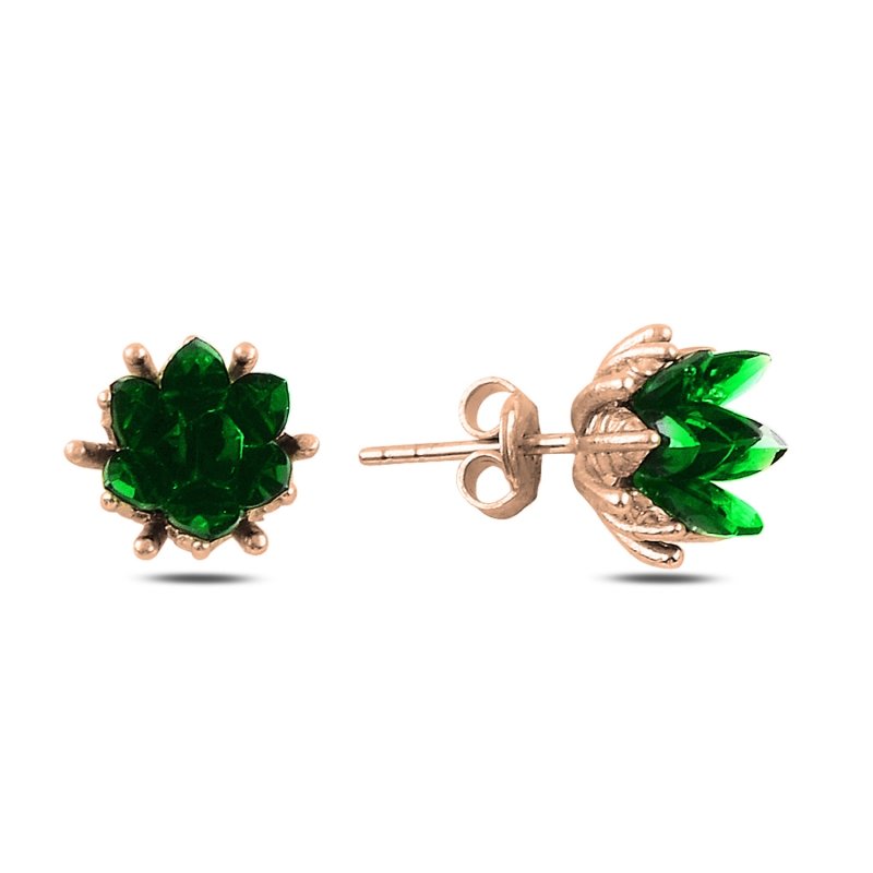 Lotus%20Flower%20Emerald%20CZ%20Stud%20Earrings-Rose%20Gold%20Plated