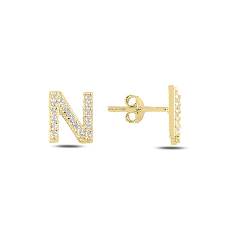 -N-%20Initial%20Stud%20Earrings-Altın%20kaplama