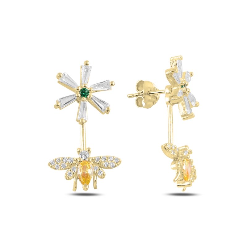 Bee%20&Flower%20CZ%20Earrings-Altın%20kaplama