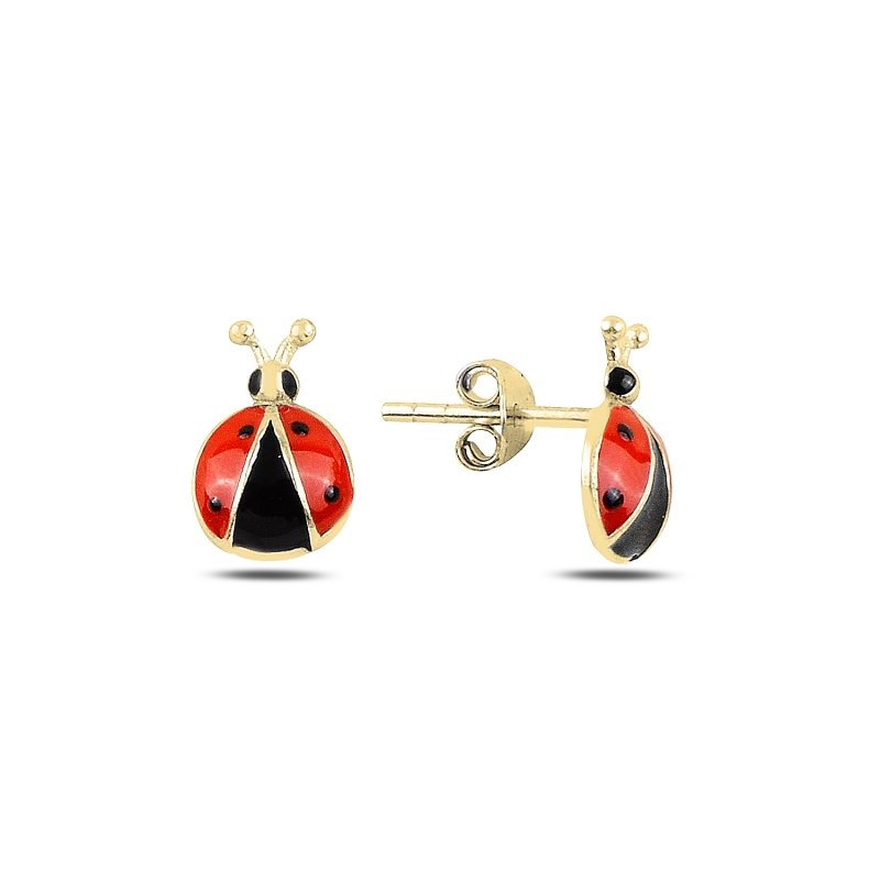 Ladybug%20Enamel%20Stud%20Earrings-Altın%20kaplama