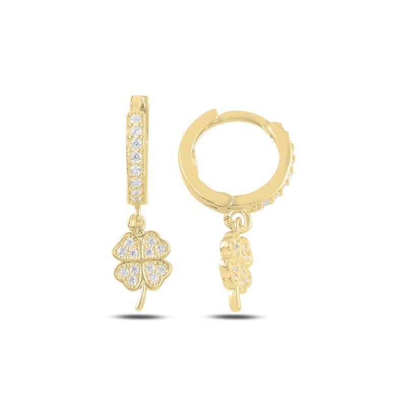 Clover%20CZ%20Dangle%20Huggie%20Hoop%20Earrings%20Gold%20Plated