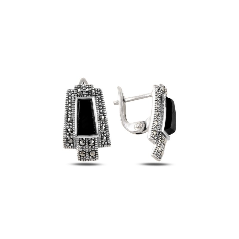 Marcasite%20&%20Onyx%20Latch%20Back%20Earrings