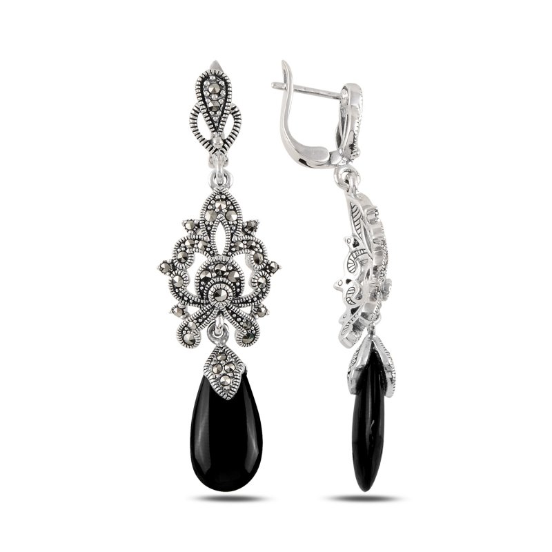 Marcasite%20&%20Onyx%20Dangle%20Earrings