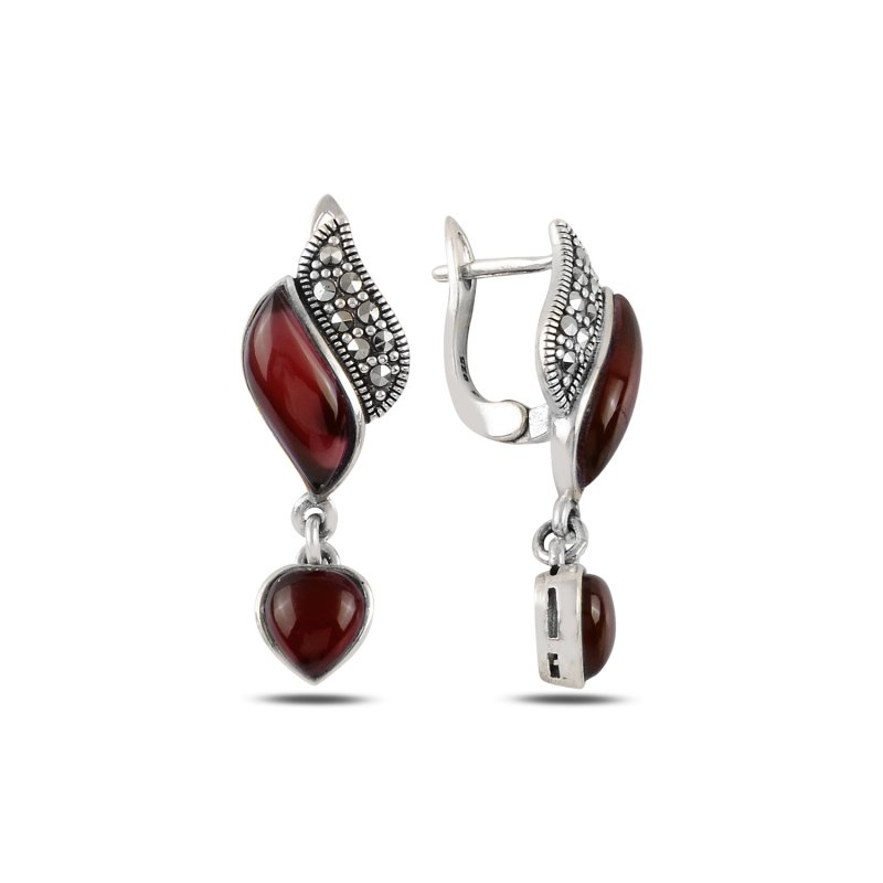 Marcasite%20&%20Red%20Agate%20Dangle%20Earrings