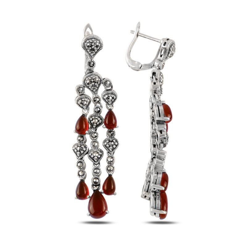 Marcasite%20&%20Red%20Agate%20Dangle%20Earrings