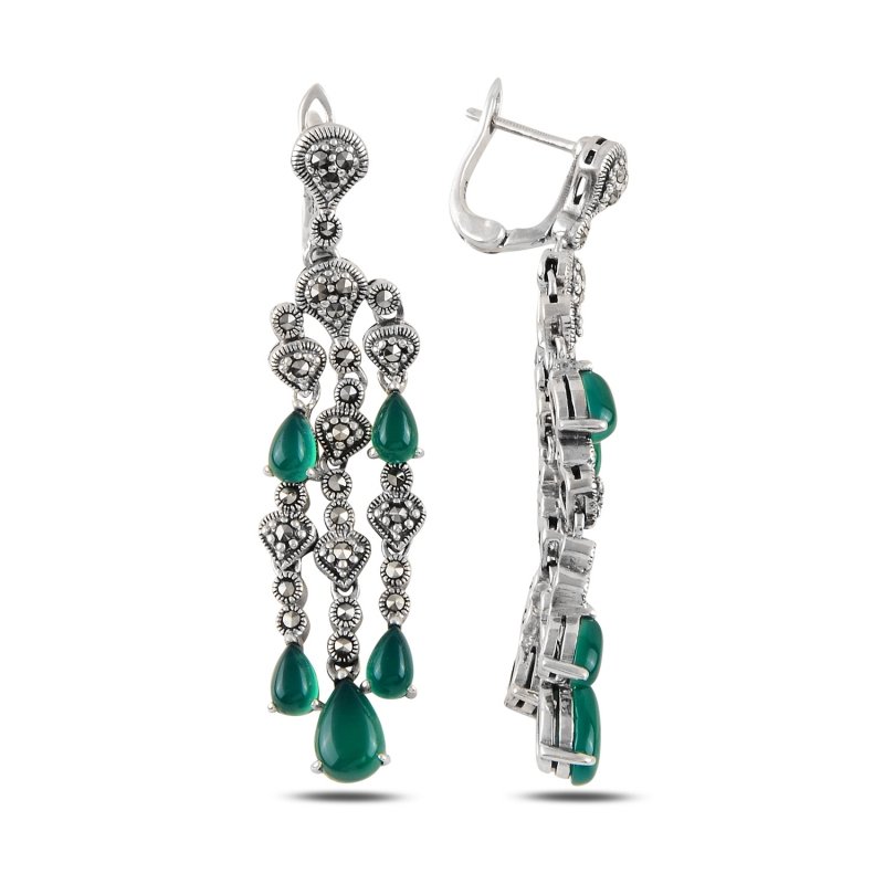 Marcasite%20&%20Green%20Agate%20Dangle%20Earrings