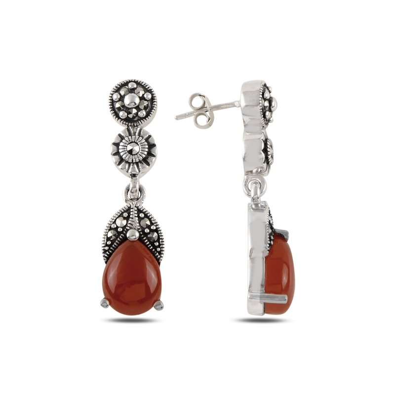 Marcasite%20&%20Red%20Agate%20Dangle%20Earrings