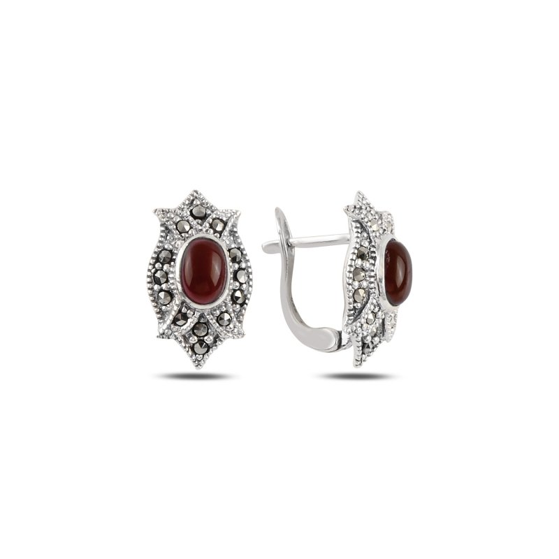 Marcasite%20&%20Red%20Agate%20Latch%20Back%20Earrings