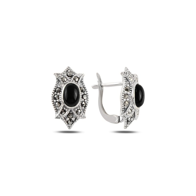 Marcasite%20&%20Onyx%20Latch%20Back%20Earrings