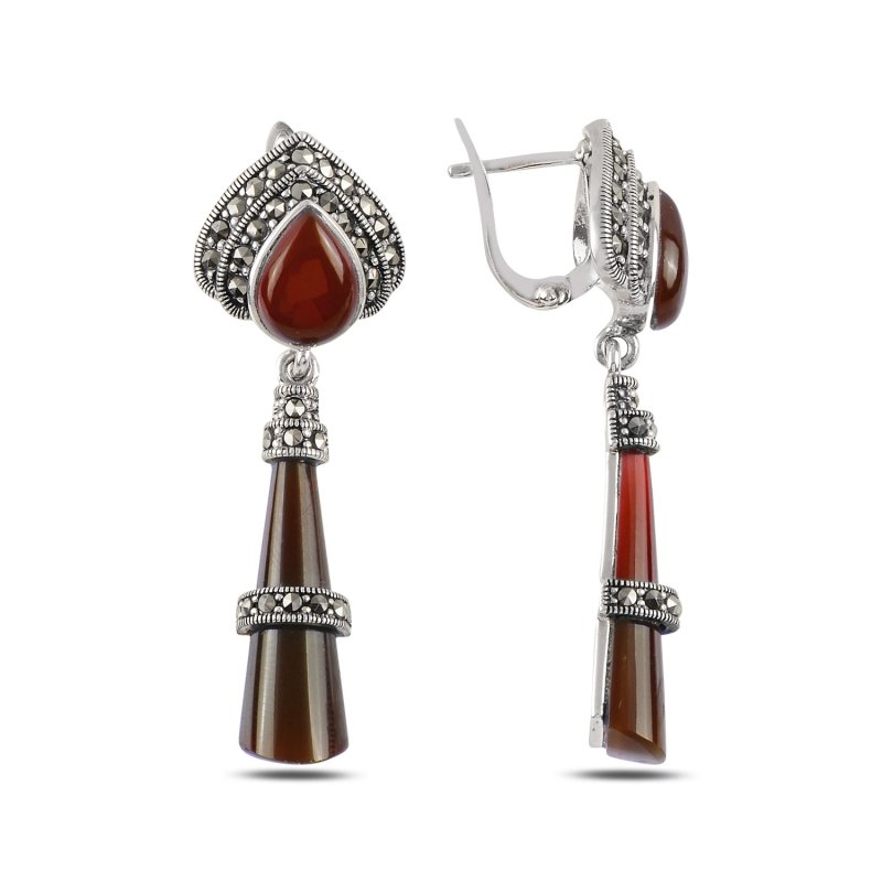 Marcasite%20&%20Red%20Agate%20Dangle%20Earrings