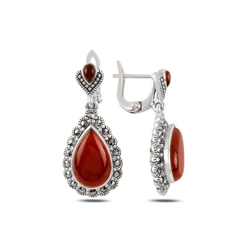 Marcasite%20&%20Red%20Agate%20Dangle%20Earrings