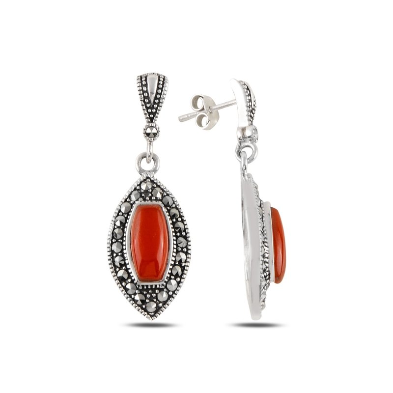 Marcasite%20&%20Red%20Agate%20Dangle%20Earrings