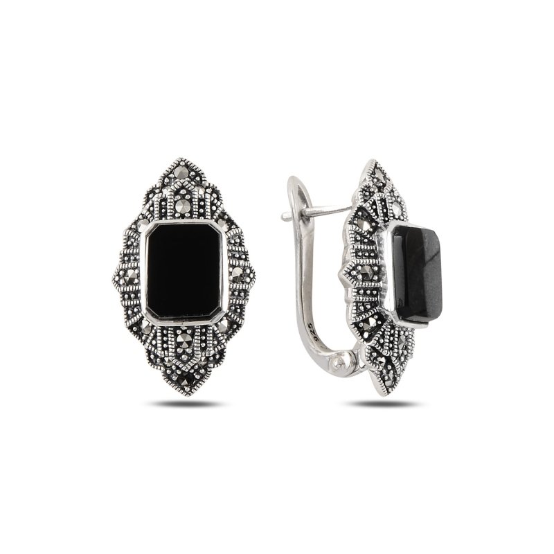 Marcasite%20&%20Onyx%20Latch%20Back%20Earrings