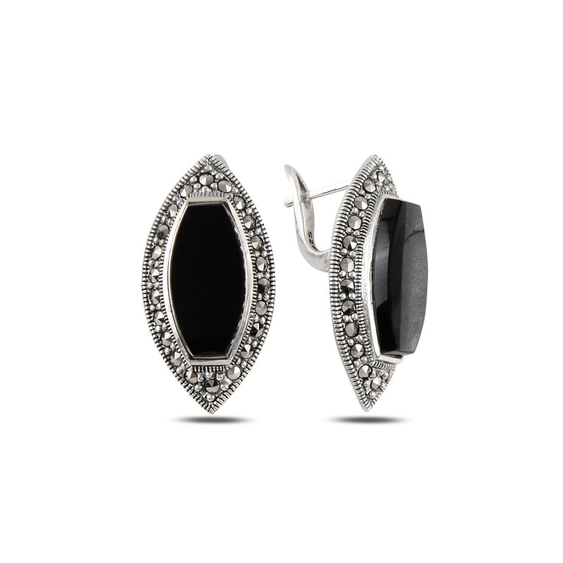 Marcasite%20&%20Onyx%20Latch%20Back%20Earrings