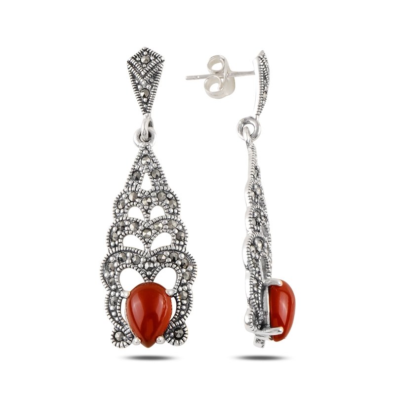 Marcasite%20&%20Red%20Agate%20Dangle%20Earrings