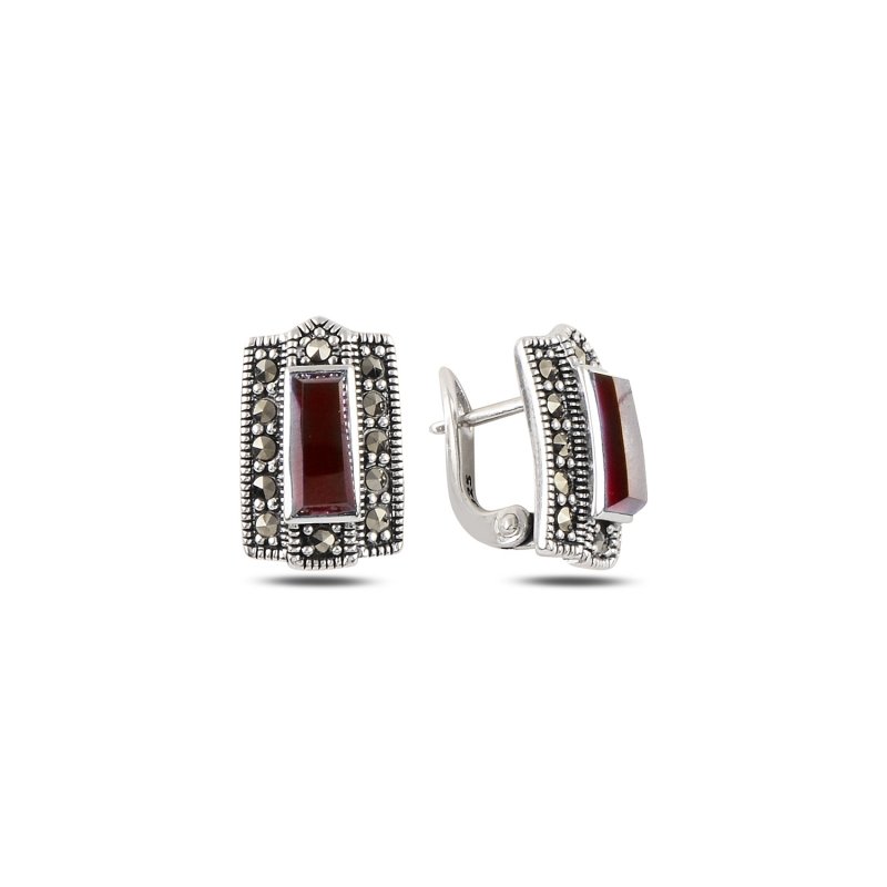 Marcasite%20&%20Red%20Agate%20Latch%20Back%20Earrings