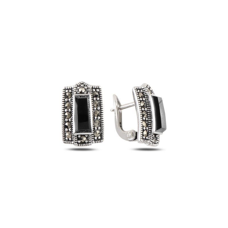 Marcasite%20&%20Onyx%20Latch%20Back%20Earrings