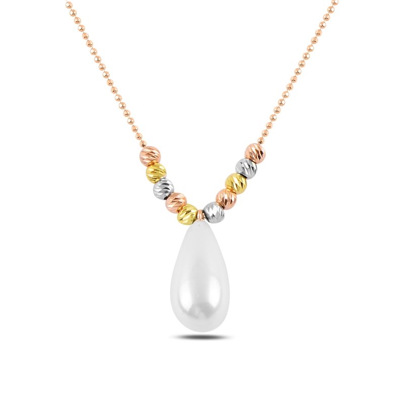 Pearl%20&%20Diamond%20Cut%20Tricolor%20Ball%20Necklace-Rose%20Gold%20Plated