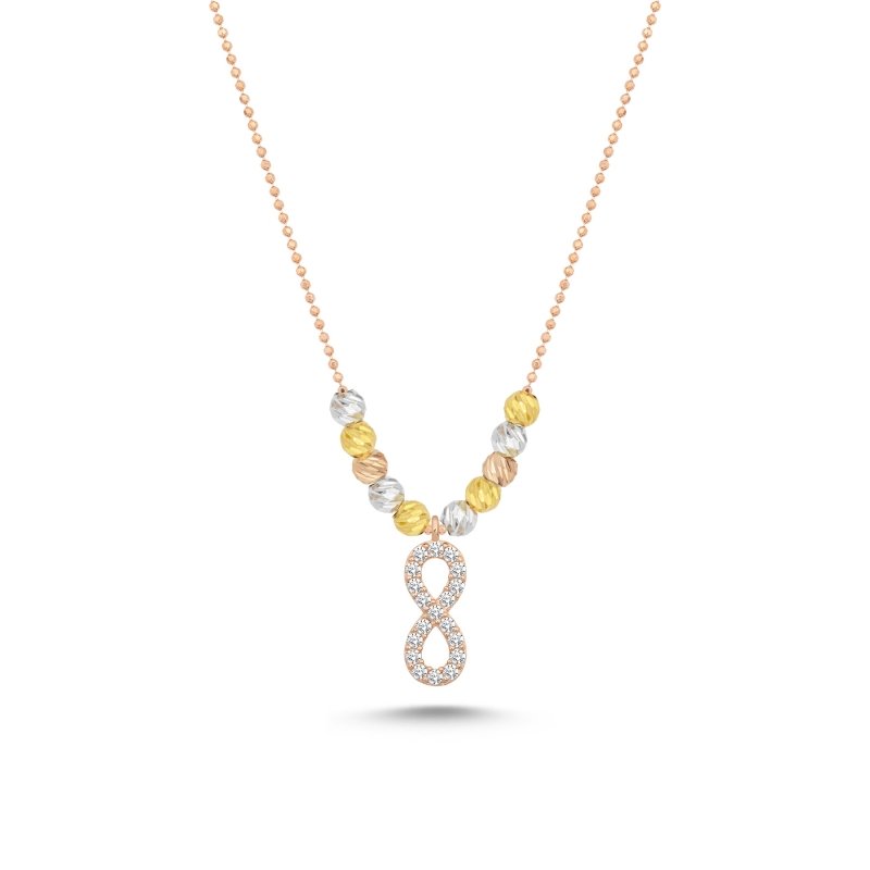 Infinity%20Diamond%20Cut%20Tricolor%20Ball%20&%20CZ%20Necklace-Rose%20Gold%20Plated