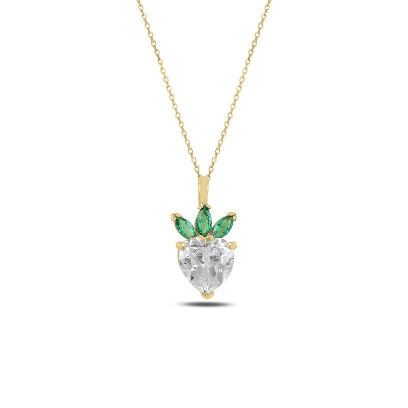 Strawberry%20&%20Heart%20CZ%20Necklace-Gold%20Plated