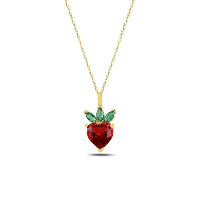 Strawberry%20&%20Heart%20CZ%20Necklace-Gold%20Plated