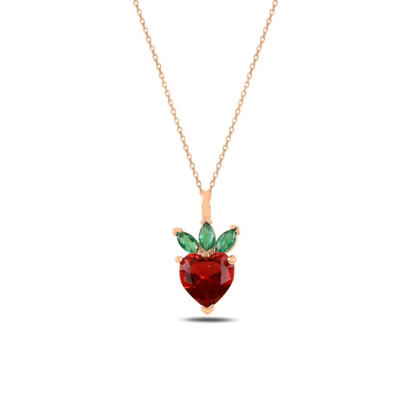 Strawberry%20&%20Heart%20CZ%20Necklace-Rose%20Gold%20Plated