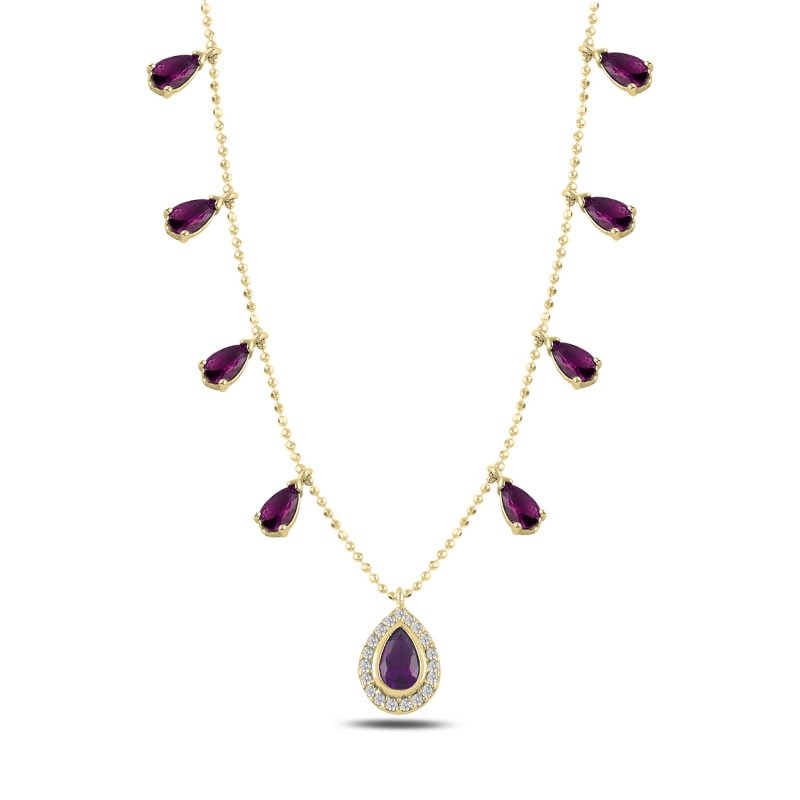 Teardrop%20Amethyst%20CZ%20Dangle%20Charm%20Necklace-Gold%20Plated