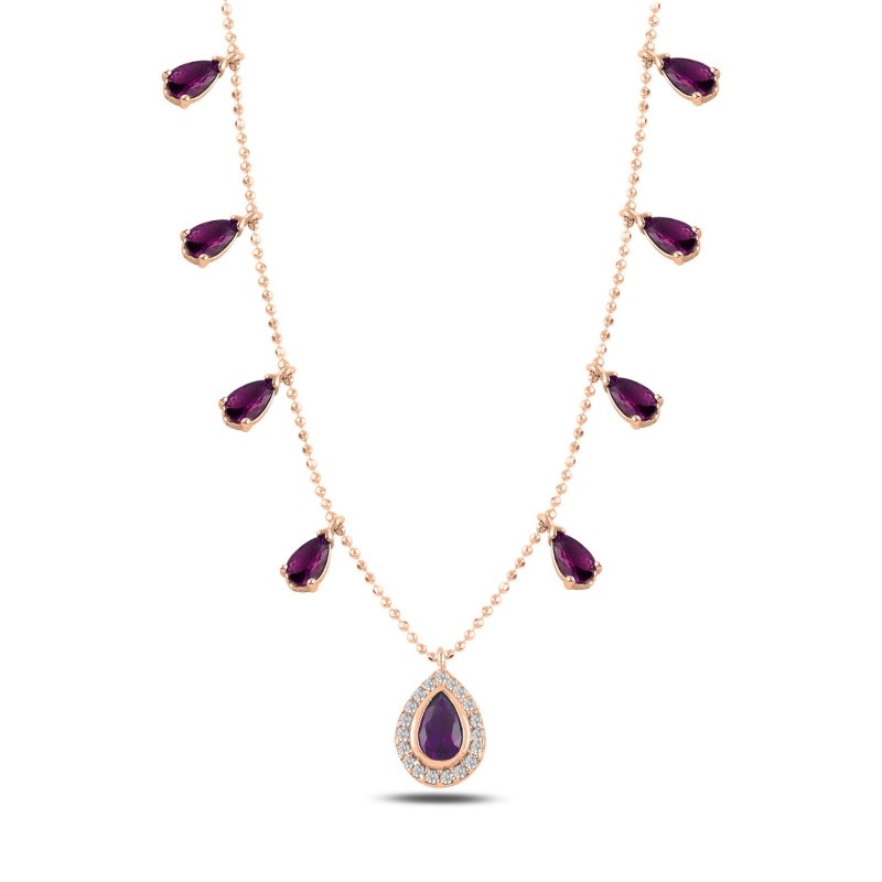 Teardrop%20Amethyst%20CZ%20Dangle%20Charm%20Necklace-Rose%20Gold%20Plated