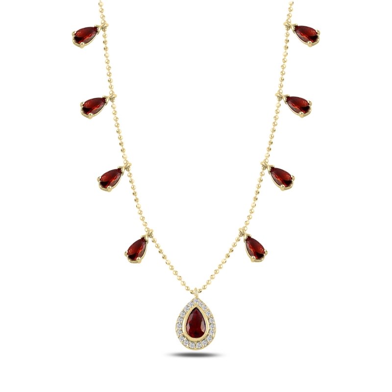 Teardrop%20Garnet%20CZ%20Dangle%20Charm%20Necklace-Gold%20Plated